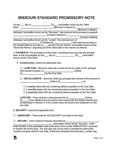 Promissory Note Template Missouri